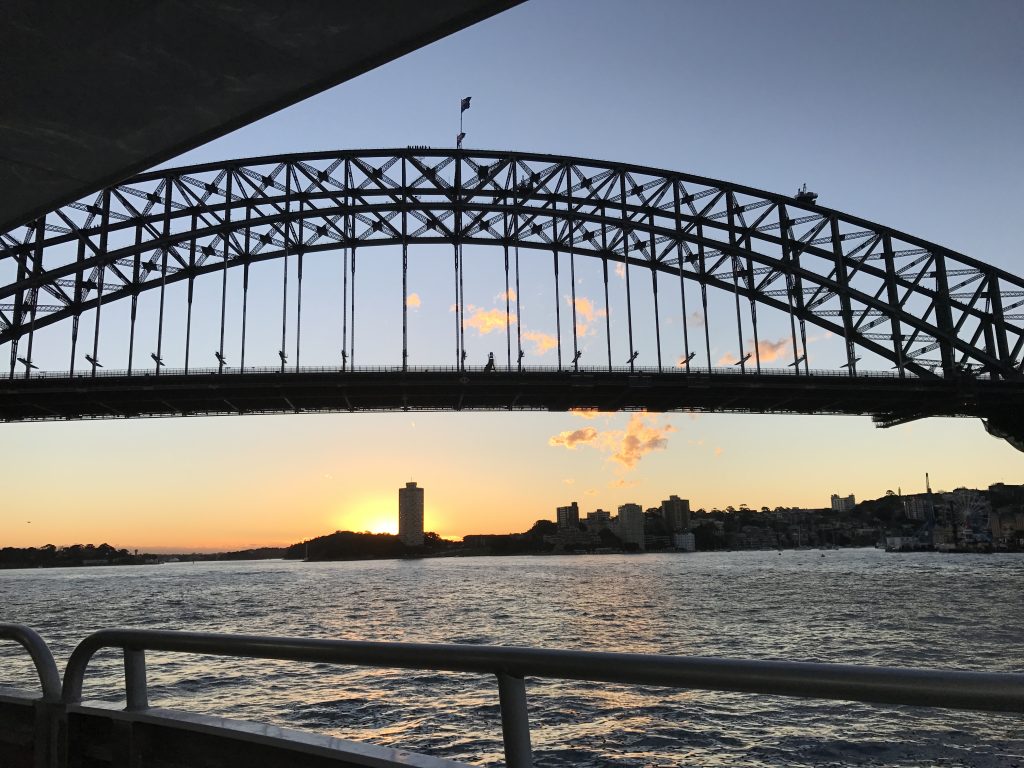 Sunset under the harbor bridge